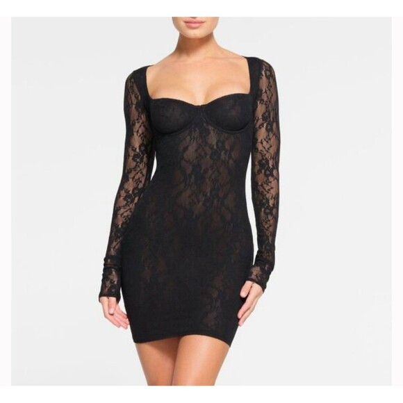 NWOT Skims Stretch Lace Underwire Long Sleeve Unlined Dress - Picture 1 of 4